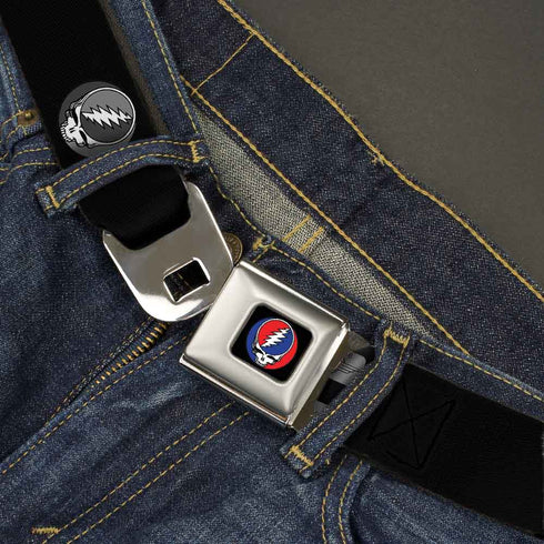 Grateful Dead - Steal Your Face Seatbelt Belt - Steal Your Face Repeat Black/Gray Webbing - StealieShop