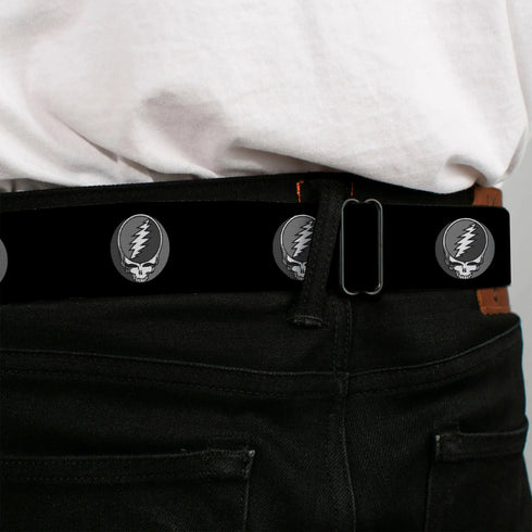 Grateful Dead - Steal Your Face Seatbelt Belt - Steal Your Face Repeat Black/Gray Webbing - StealieShop