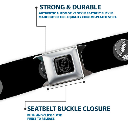 Grateful Dead - Steal Your Face Seatbelt Belt - Steal Your Face Repeat Black/Gray Webbing - StealieShop