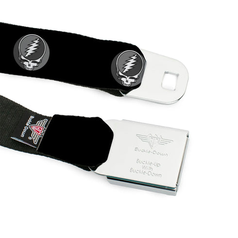 Grateful Dead - Steal Your Face Seatbelt Belt - Steal Your Face Repeat Black/Gray Webbing - StealieShop
