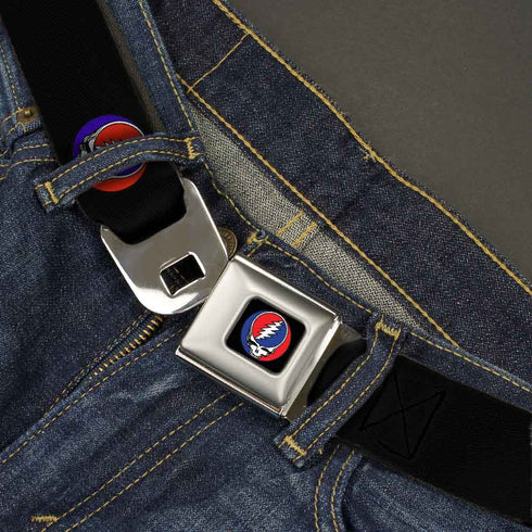 Grateful Dead - Steal Your Face Seatbelt Belt - Steal Your Face Repeat Black/Color Webbing - StealieShop