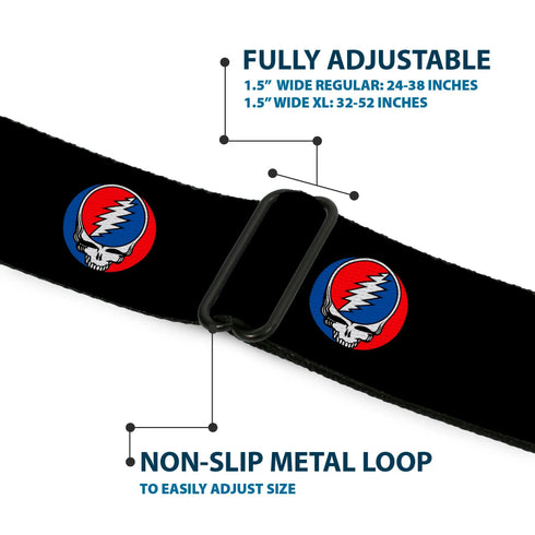Grateful Dead - Steal Your Face Seatbelt Belt - Steal Your Face Repeat Black/Color Webbing - StealieShop