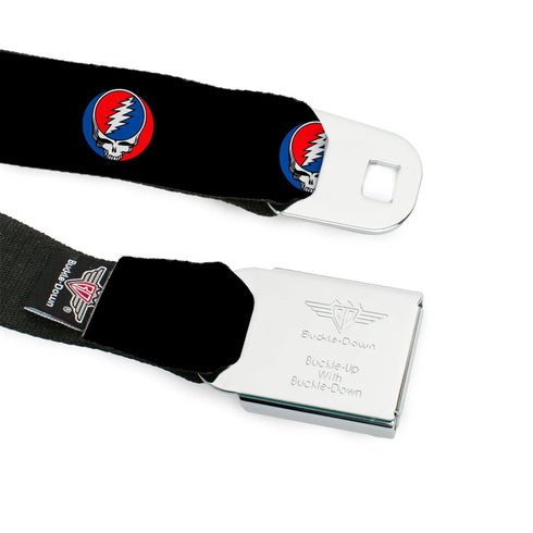 Grateful Dead - Steal Your Face Seatbelt Belt - Steal Your Face Repeat Black/Color Webbing - StealieShop