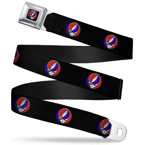 Grateful Dead - Steal Your Face Seatbelt Belt - Steal Your Face Repeat Black/Color Webbing - StealieShop