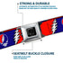 Grateful Dead - Steal Your Face Seatbelt Belt - Steal Your Face w/Lightning Bolt Repeat Red/White/Blue Webbing - StealieShop