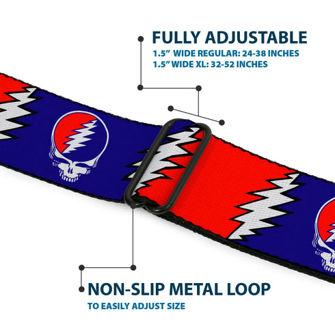 Grateful Dead - Steal Your Face Seatbelt Belt - Steal Your Face w/Lightning Bolt Repeat Red/White/Blue Webbing - StealieShop