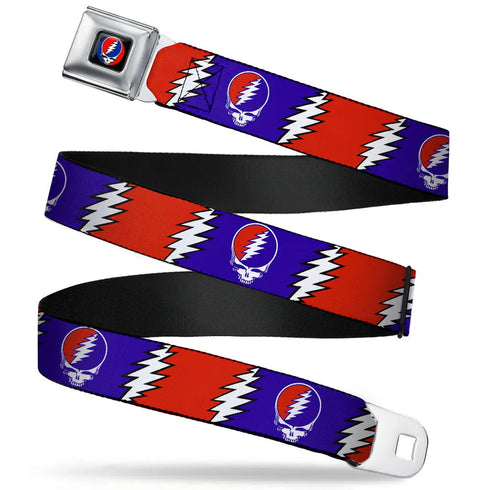Grateful Dead - Steal Your Face Seatbelt Belt - Steal Your Face w/Lightning Bolt Repeat Red/White/Blue Webbing - StealieShop