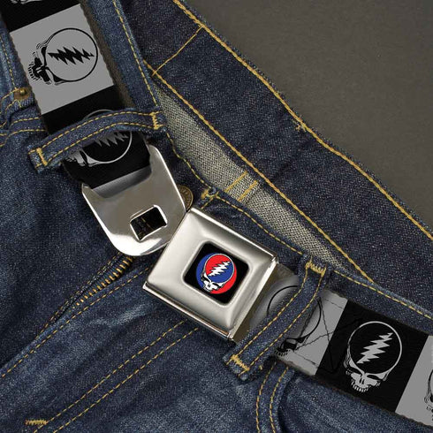 Grateful Dead - Steal Your Face Seatbelt Belt - Steal Your Face Blocks Black/White-Gray/Black Webbing - StealieShop