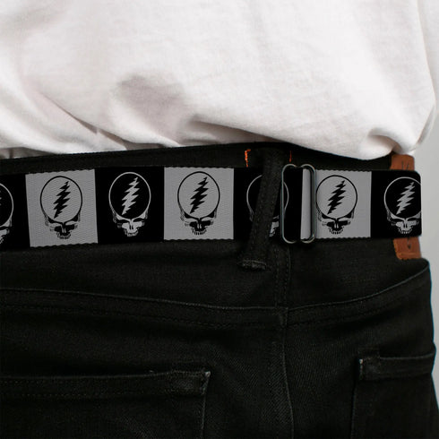 Grateful Dead - Steal Your Face Seatbelt Belt - Steal Your Face Blocks Black/White-Gray/Black Webbing - StealieShop