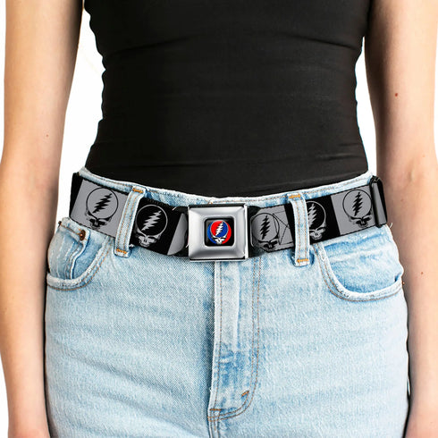 Grateful Dead - Steal Your Face Seatbelt Belt - Steal Your Face Blocks Black/White-Gray/Black Webbing - StealieShop