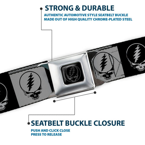 Grateful Dead - Steal Your Face Seatbelt Belt - Steal Your Face Blocks Black/White-Gray/Black Webbing - StealieShop