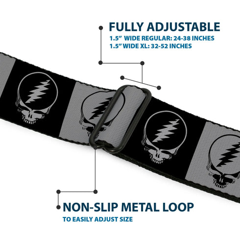 Grateful Dead - Steal Your Face Seatbelt Belt - Steal Your Face Blocks Black/White-Gray/Black Webbing - StealieShop