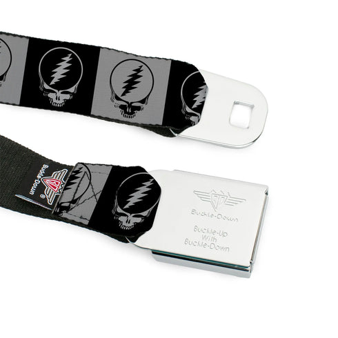 Grateful Dead - Steal Your Face Seatbelt Belt - Steal Your Face Blocks Black/White-Gray/Black Webbing - StealieShop