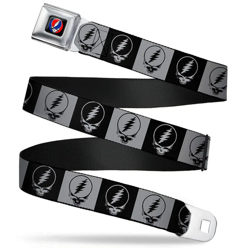 Grateful Dead - Steal Your Face Seatbelt Belt - Steal Your Face Blocks Black/White-Gray/Black Webbing - StealieShop