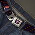 Grateful Dead - Steal Your Face Seatbelt Belt - Steal Your Face Repeat w/Mini Lightning Bolt Black/Red/White/Blue Webbing - StealieShop