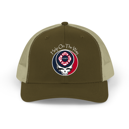 Elizabeth Fire Department White W White Border Stealie Grateful Dead Trucker Cap