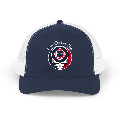 Elizabeth Fire Department White W White Border Stealie Grateful Dead Trucker Cap