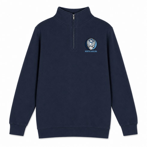 UNC Dancing Ram Stealie - Premium Grateful Dead Quarter-Zip Pullover - Navy - 3