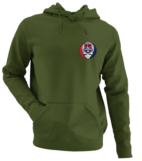 New England Football - Premium Grateful Dead Left Chest Hoodie - Military Green - 7