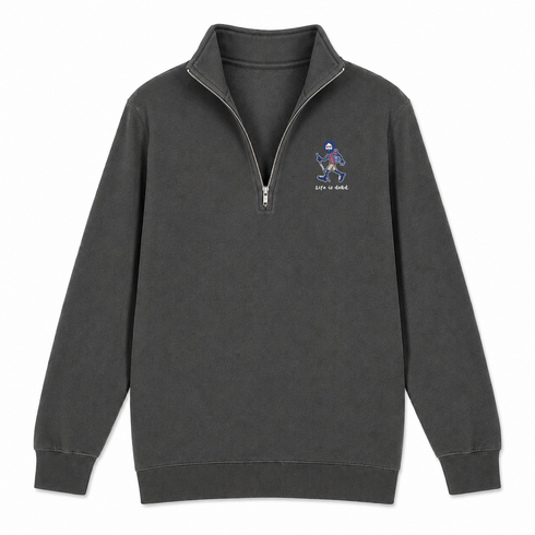 Hikin' Jerry - Life is dead.® - Premium Grateful Dead Quarter-Zip Pullover - Charcoal - 5