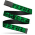 Grateful Dead - Black Buckle Web Belt - Grateful Dead Text w/Skull & Roses Green Webbing - StealieShop