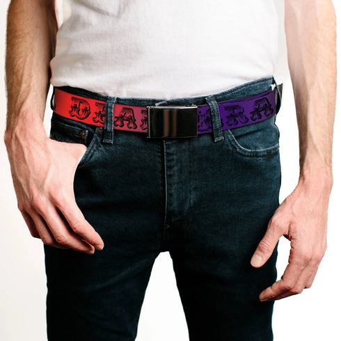 Grateful Dead - Black Buckle Web Belt - Grateful Dead Text w/Skull & Roses Rainbow Fade Webbing - StealieShop