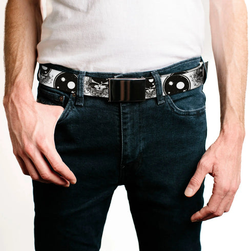 Grateful Dead - Black Buckle Web Belt - Space Your Face White/Black Webbing - StealieShop