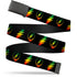 Grateful Dead - Black Buckle Web Belt - Steal Your Face w/Lightning Bolt Repeat Black/Rasta Webbing - StealieShop