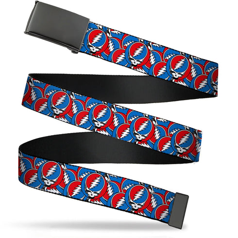 Grateful Dead - Web Belt Blank Black Buckle - Grateful Dead Steal Your Face Logo Stacked Red/White/Blue Webbing - StealieShop
