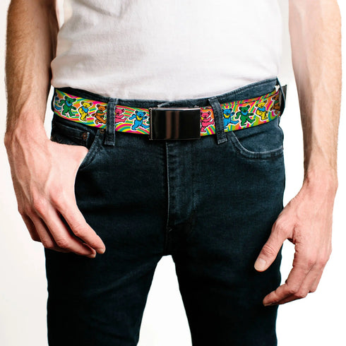Grateful Dead - Web Belt Blank Black Buckle - Grateful Dead Dancing Bears Swirl Multi Color Webbing - StealieShop