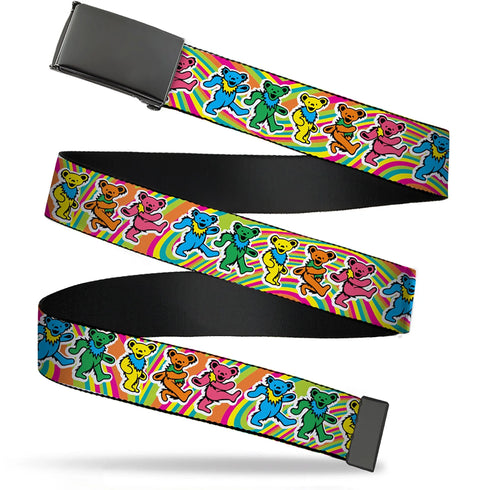Grateful Dead - Web Belt Blank Black Buckle - Grateful Dead Dancing Bears Swirl Multi Color Webbing - StealieShop