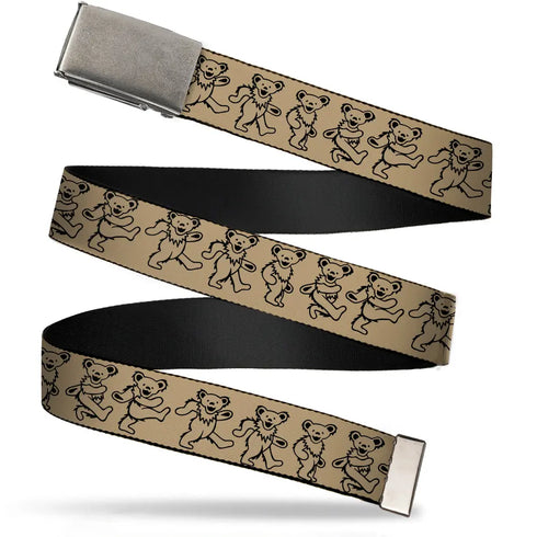 Grateful Dead - Web Belt Blank Matte Buckle - Dancing Bears Tan/Black Webbing - StealieShop
