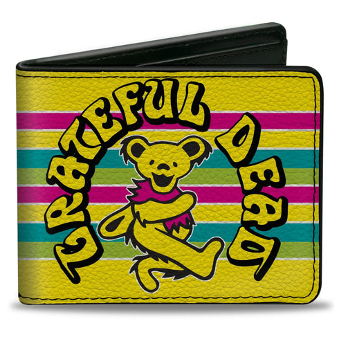 Grateful Dead - Bi-Fold Wallet - GRATEFUL DEAD Dancing Bear Icon Stripe Yellow/Multi Color/Black - StealieShop
