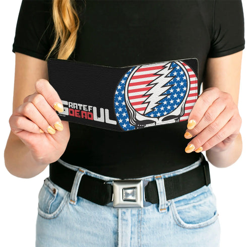 Grateful Dead - Bi-Fold Wallet - GRATEFUL DEAD Steal Your Face Stars and Stripes Close-Up Black/White/Red/Blue - StealieShop
