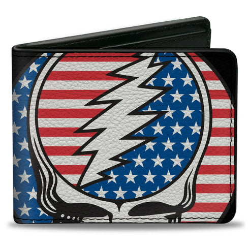 Grateful Dead - Bi-Fold Wallet - GRATEFUL DEAD Steal Your Face Stars and Stripes Close-Up Black/White/Red/Blue - StealieShop