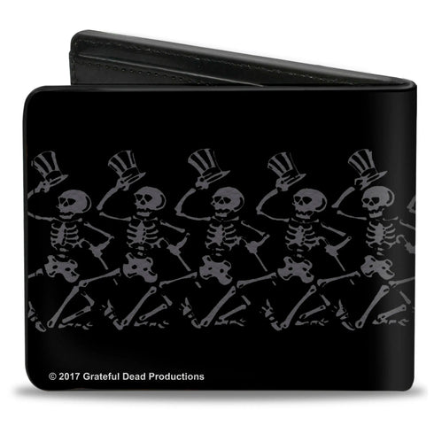 Grateful Dead - Bi-Fold Wallet - GRATEFUL DEAD Steal Your Face Logo Dancing Skeletons Black Gray Red White Blue - StealieShop