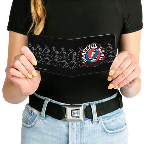 Grateful Dead - Bi-Fold Wallet - GRATEFUL DEAD Steal Your Face Logo Dancing Skeletons Black Gray Red White Blue - StealieShop