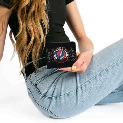 Grateful Dead - Bi-Fold Wallet - GRATEFUL DEAD Steal Your Face Logo Dancing Skeletons Black Gray Red White Blue - StealieShop