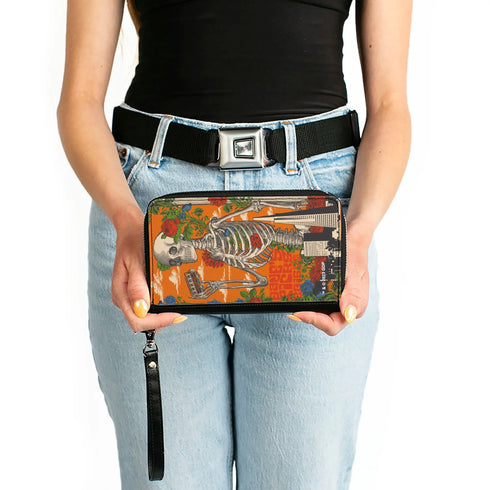 Grateful Dead - PU Zip Around Wallet Rectangle - Grateful Dead Dave's Picks Skull and Roses Cover Orange - StealieShop