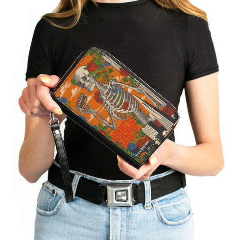 Grateful Dead - PU Zip Around Wallet Rectangle - Grateful Dead Dave's Picks Skull and Roses Cover Orange - StealieShop