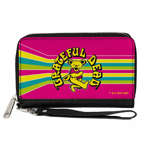 Grateful Dead - PU Zip Around Wallet Rectangle - GRATEFUL DEAD Dancing Bear Icon Stripe Pink/Multi Color/Black - StealieShop
