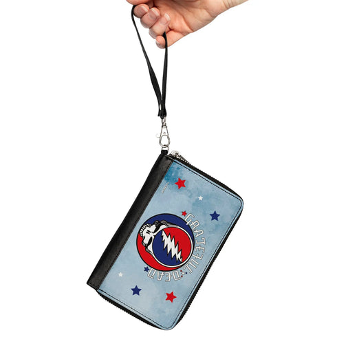 Grateful Dead - Women's PU Zip Around Wallet Rectangle - GRATEFUL DEAD Steal Your Face Logo Stars Blues White Red - StealieShop