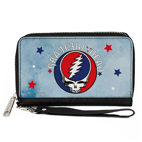Grateful Dead - Women's PU Zip Around Wallet Rectangle - GRATEFUL DEAD Steal Your Face Logo Stars Blues White Red - StealieShop