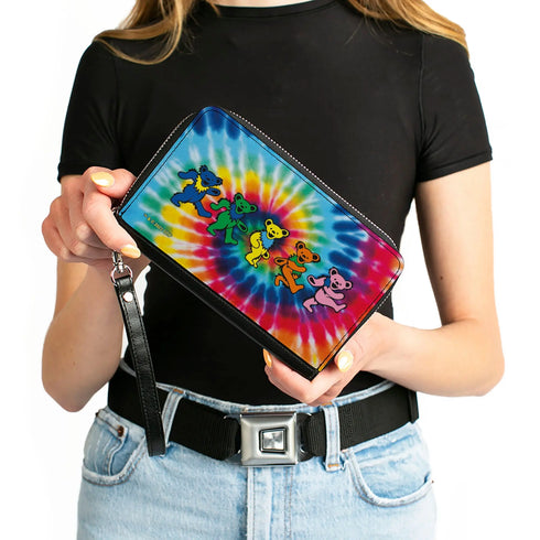 Grateful Dead - PU Zip Around Wallet Rectangle - Grateful Dead Dancing Bears Swirl Tie Dye Multi Color - StealieShop