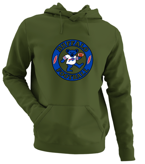 Buffalo Football Dancing Bear - Premium Grateful Dead Hoodie - Military Green