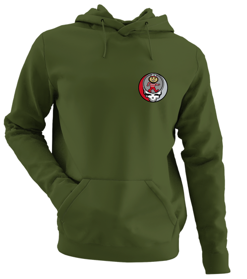 Ohio State University Dancing Buckeye Stealie - Premium Grateful Dead Left Chest Hoodie - Military Green - 7