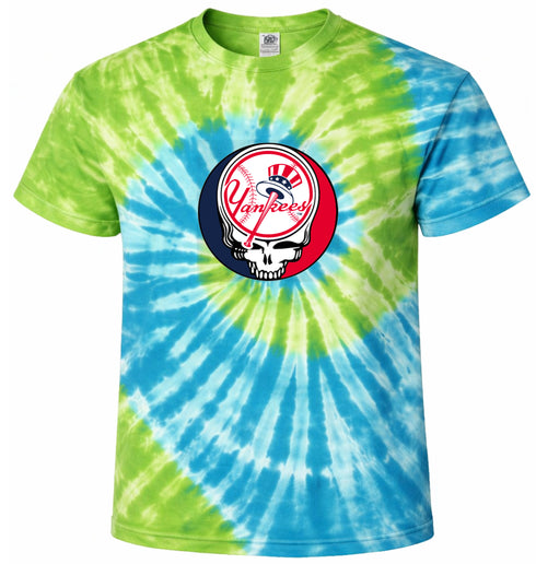 New York Yankees Hat and Bat Stealie Tie-Dye Grateful Dead T-Shirt