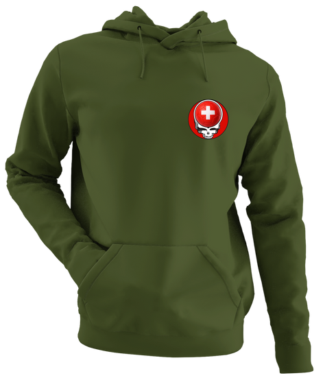 Switzerland FIFA World Cup - Premium Grateful Dead Left Chest Hoodie - Military Green - 7