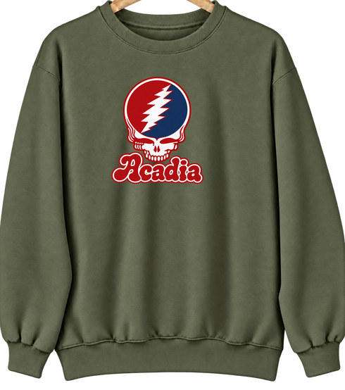 Acadia Stealie Premium Unisex Crewneck — Design: Acadia University — Military Green