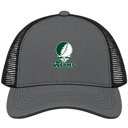 Adams Stealie Premium Unisex Trucker Cap — Design: Adams State University — Charcoal/Black